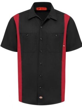 Dickies Black Short-Sleeve Button-Up Shirt with Red Side Panels